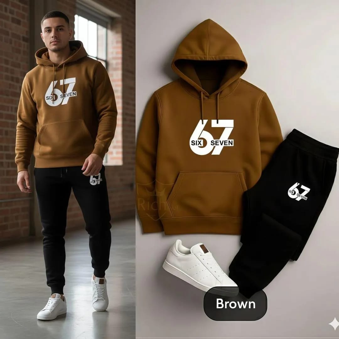 2 Pcs Trending 6 7 Men's Fleece Track Suit's